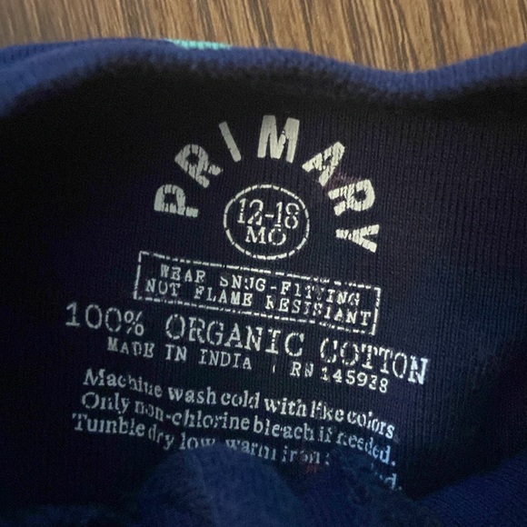 Primary organic star zip footie size 12-18 months - Picture 2 of 3